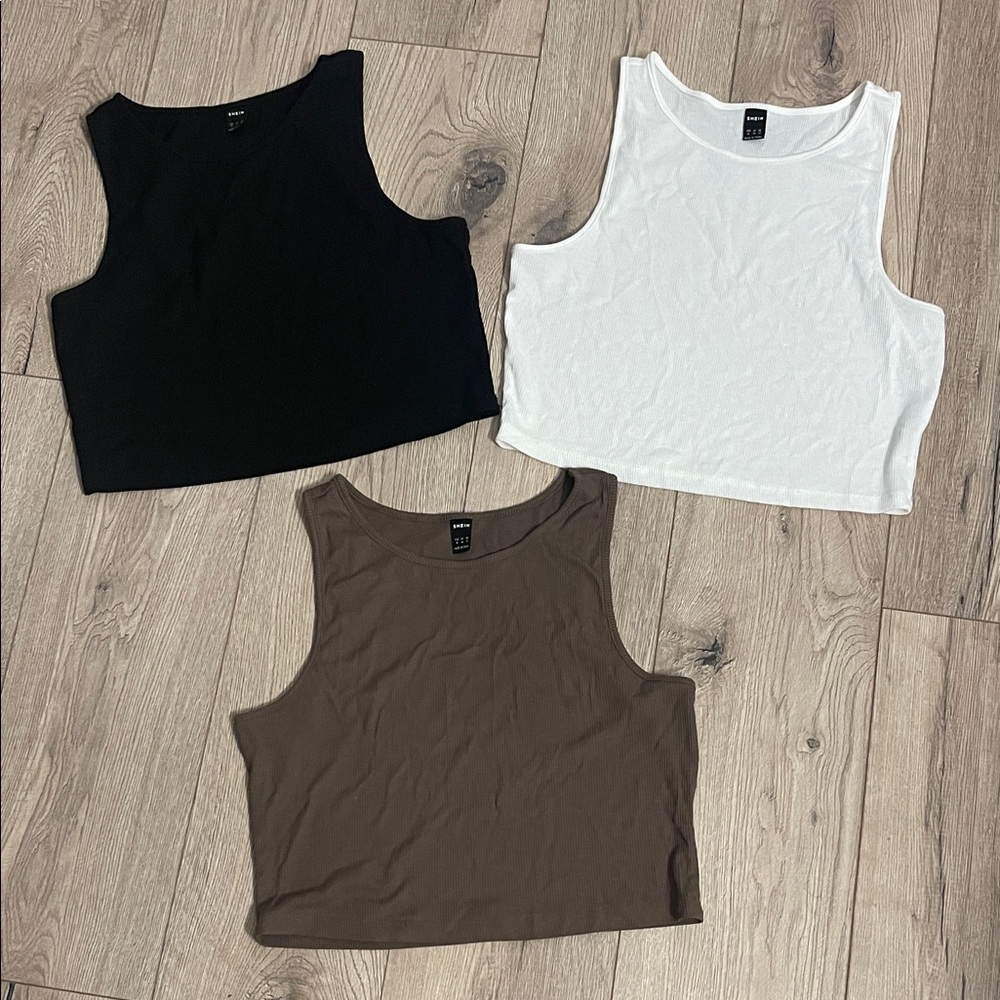 3 SHEIN Women's Crop Tops - Black, White, and Brown
